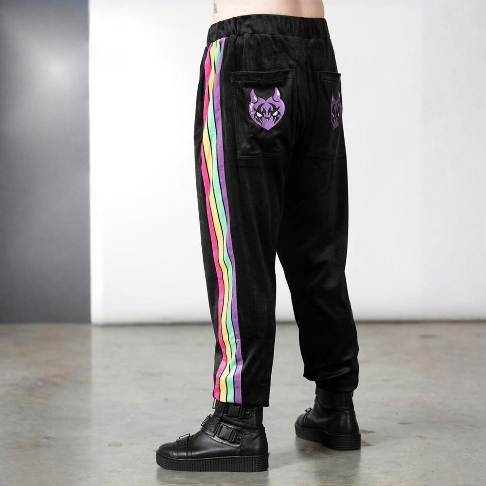 Killstar ✦ Lounge Wizard Joggers ✦ Black Velour Rainbow Stripe Gothic Loungewear